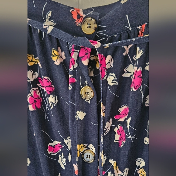 Terra And Sky Black A-Line Skirt Pink and White Floral Design Buttons Waist Tie - Picture 4 of 5